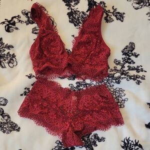 VICTORIA SECRET NWT Elegant Lace Bralette and Panty Set - Red